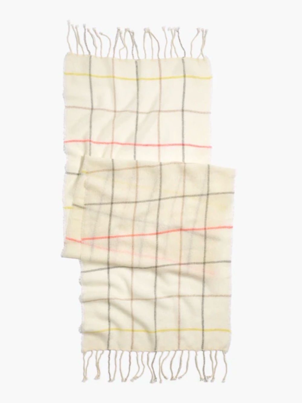Madewell Cream Plaid Fringe Scarf with Pink and Yellow Stripes